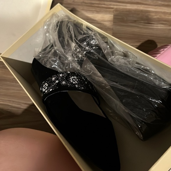 Anthro Bettye Muller Arrieta Shoes Velvet Maryjane Floral Sequin Strap Flats - Picture 10 of 11